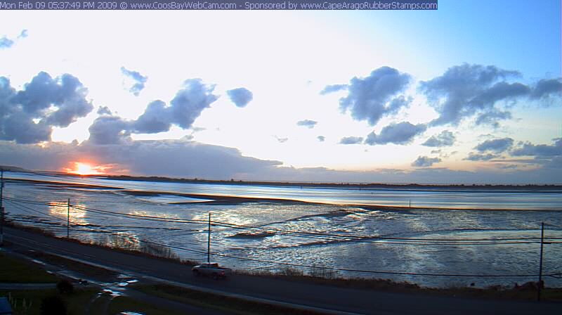 Sunset across the tide flats at Coos Bay, Oregon on February 9, 2009