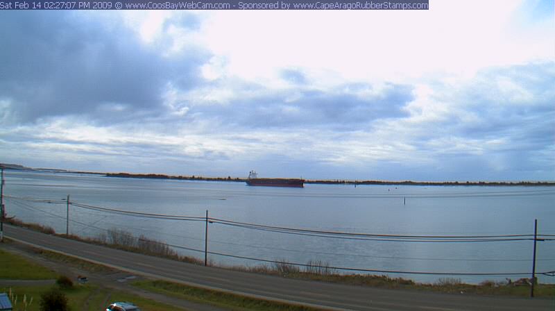 Ship entering Coos Bay, Oregon on February 14, 2009